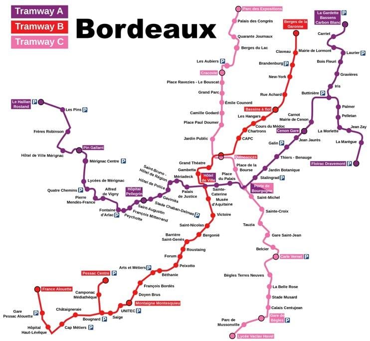 kart av Bordeaux station