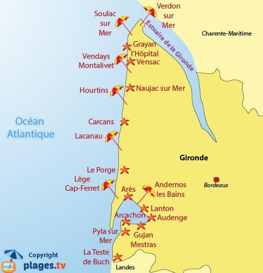 kart av Bordeaux beach