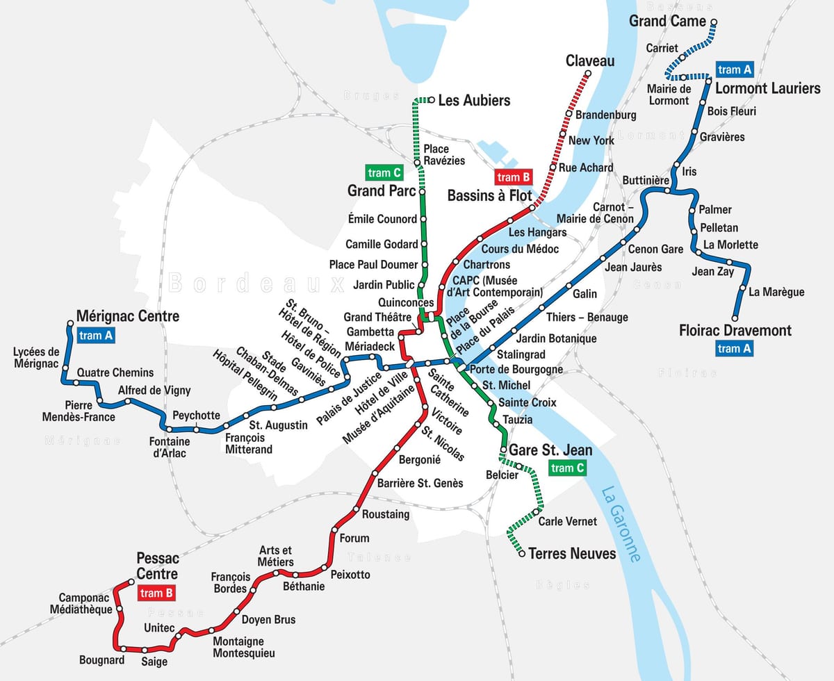 Bordeaux trikk rute kart