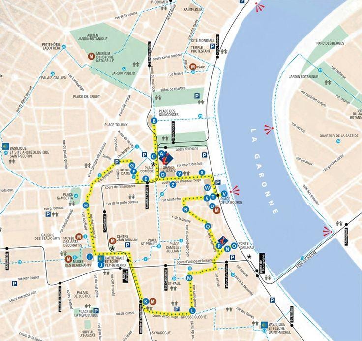 kart av Bordeaux walking tour