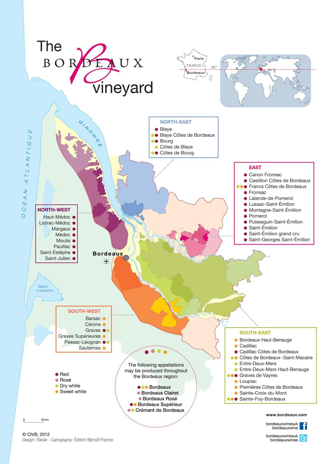 kart av Bordeaux wine country