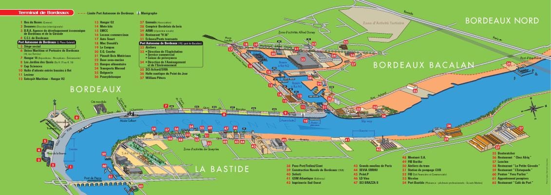 kart over havnen i Bordeaux 